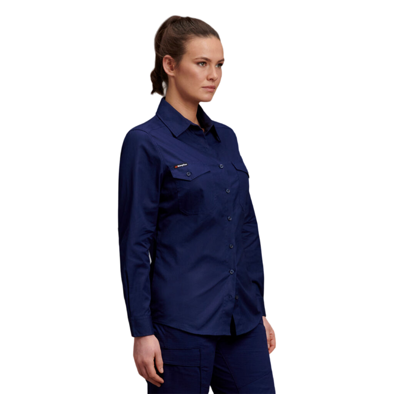 KingGee Women's Workcool 2 Long Sleeve Ripstop Work Shirt - Navy