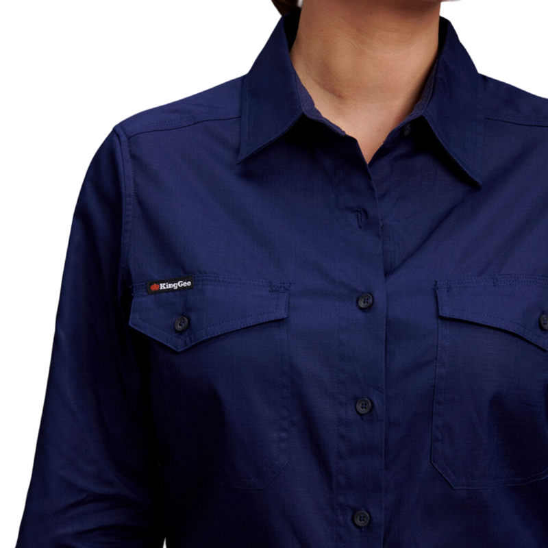 KingGee Women's Workcool 2 Long Sleeve Ripstop Work Shirt - Navy