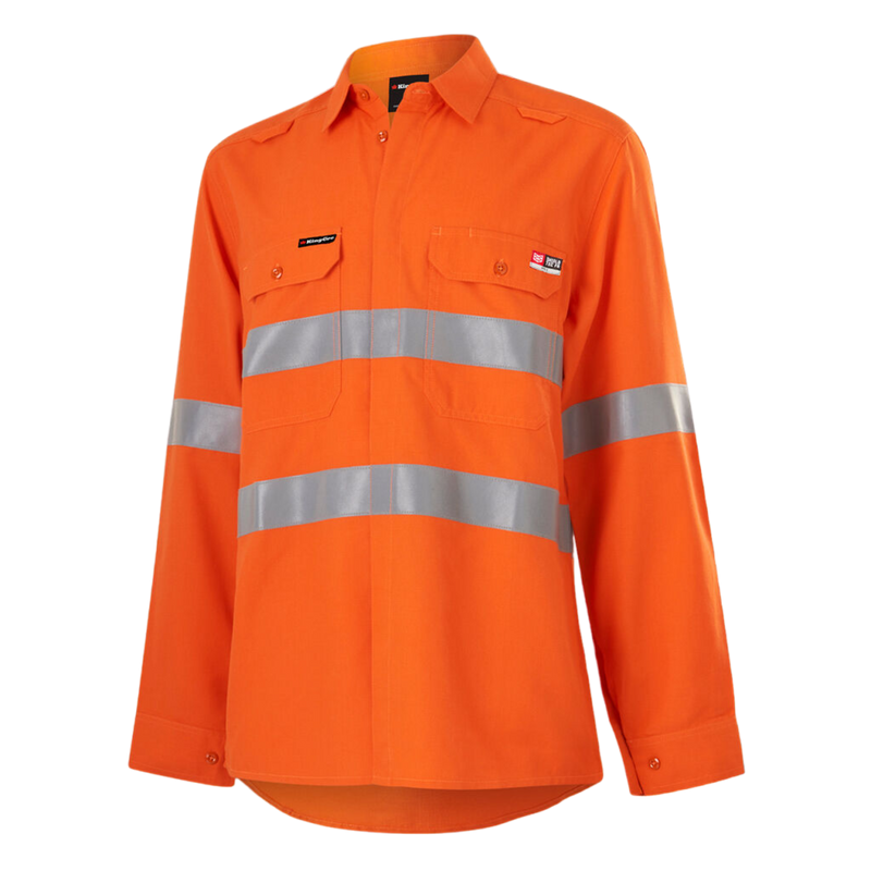 KingGee Women's Shieldtec Lenzing Fr Hi-Vis Open Front Taped Shirt - Orange