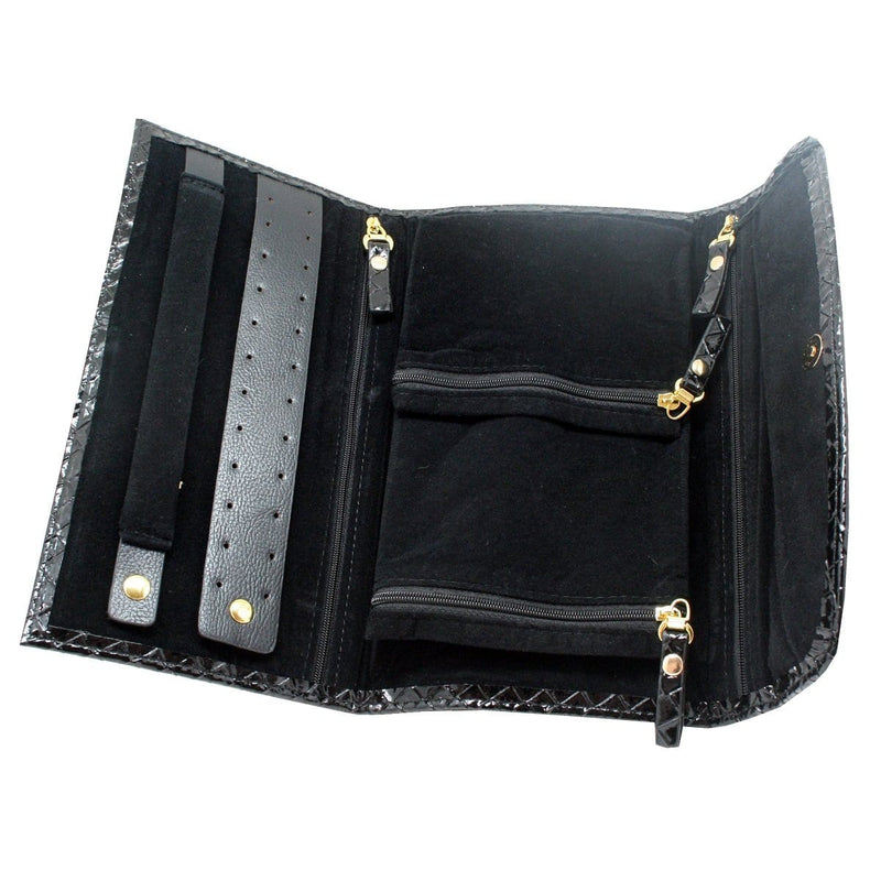 [Clearance] Black Crocodile Style Leather Jewellery Travel Wallet