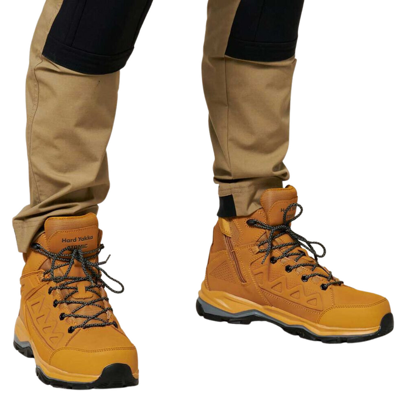 Hard Yakka Men's Atomic Hybrid Lace Up & Side Zip Safety Boot - Wheat
