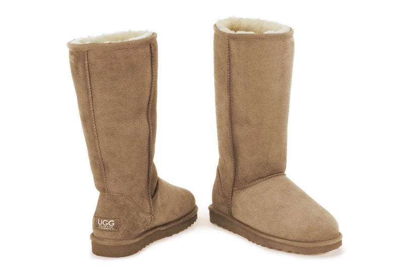 Outback UGG Unisex Premium Double Face Sheepskin Long Classic Boots (Chestnut)