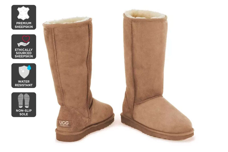 Outback UGG Unisex Premium Double Face Sheepskin Long Classic Boots (Chestnut)